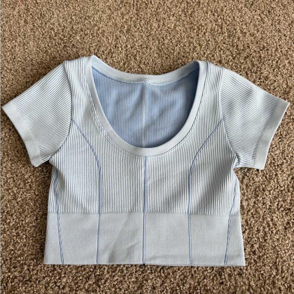 Aerie Light Blue Ribbed Crop Top